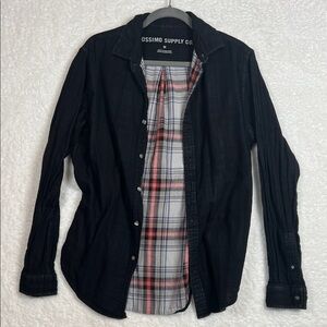 Mossimo Supply Co. Black and Plaid Lined Men's Shirt Cotton Large